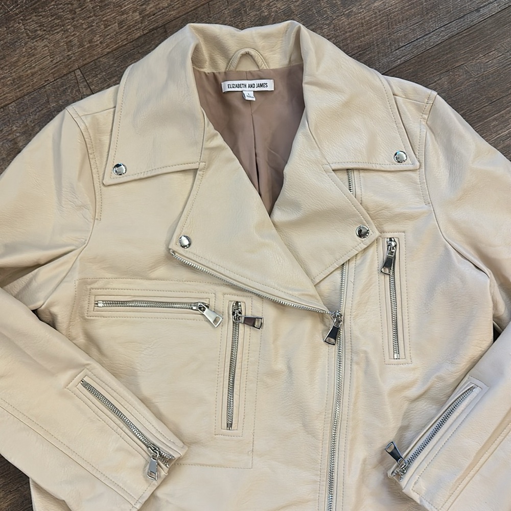 Elizabeth and James Ivory Cream Faux Leather Zip motto style jacket - Picture 4 of 12